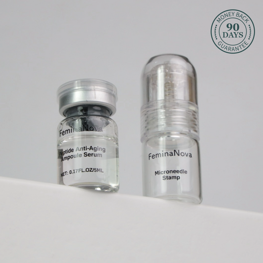 Clinical At Home Treatment Look Years Younger In 5 Min BCFY, featuring anti-aging ampoule serum and microneedle stamp.